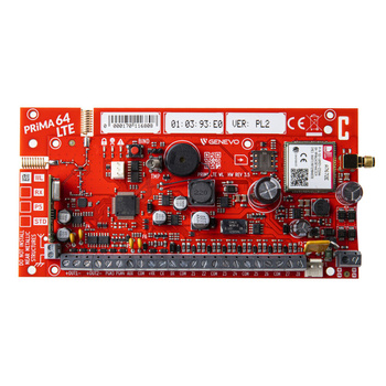 Płyta główna centrali alarmowej Genevo PRIMA64LTE WL CA 8 wejść (max 64 wejścia), 4 wyjscia (max 16 wyjść), 4 strefy, 4G/LTE, system EvoLiNK