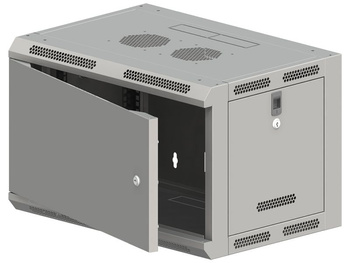 Szafa RACK 19" 6U 600x500 Alantec SW-6U-600-500-N-DMJ-OP-RP-B-S wisząca niedzielona, drzwi metalowe, jednoskrzydłowe, tył osłona pełna, osłony boczne ruchome perforowane, 4 belki, szara, do złożenia