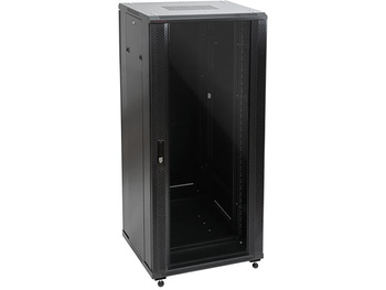 Szafa RACK 19" 24U 600x800 Q-LANTEC SS-24U-600-800-01-C drzwi przednie szklane, osłona tylna metalowa pełna, zamek, 4 belki nośne, 4 regulowane stopki, czarna, do złożenia