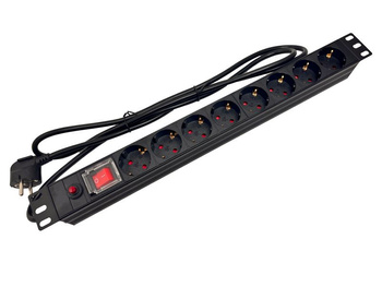 Listwa zasilająca Alantec PZ022 19" 8xF - Schuko CEE 7/3 z wyłącznikiem LED, z zabezpieczeniem przeciwprzeciążeniowym 1,8m Schuko CEE 7/7