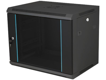 Szafa RACK 19" 12U 600x450 Q-LANTEC SW-12U-600-450-N-DSJ-OP-RP-F-C-1 wisząca, niedzielona, drzwi szklane jednoskrzydłowe, tył osłona pełna, osłony boczne zamykane na klucz, czarna, do złożenia