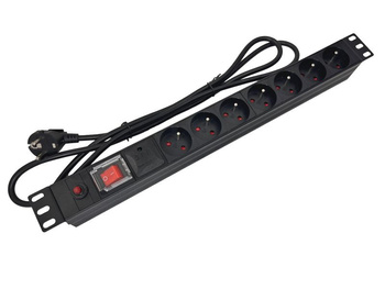 Listwa zasilająca Alantec PZ021 19" 7xE - CEE 7/5 z wyłącznikiem LED, z zabezpieczeniem przeciwprzeciążeniowym oraz przeciwprzepięciowym 1,8m Schuko CEE 7/7
