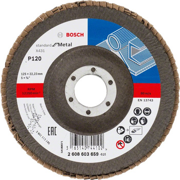 Tarcza do kątówki X431 standard Bosch 2608603659 do metalu Ø125mm ziarnistość 120