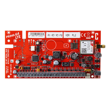 Płyta główna centrali alarmowej Genevo PRiMA64LTE CA 8 wejść (max 64 wejścia), 4 wyjscia (max 16 wyjść), 4 strefy