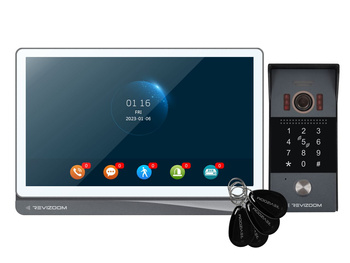 Zestaw wideodomofonu Revizoom  RM-T404HDI WHITE/RC-412HD-CK unifon głośnomówiący 10" 1024x600px WiFi i stacja bramowa otwierana kodem i kartami Mifare z kamerą 2Mpx, sterowanie smartfonem (Tuya)