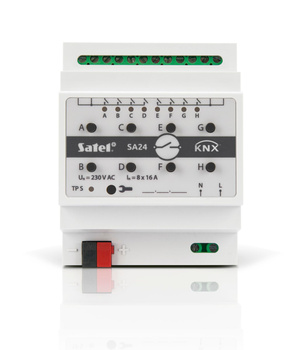 Aktor uniwersalny przełączający Satel KNX-SA24 (2 tory po 4 przekaźniki)