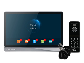 Zestaw wideodomofonu Revizoom  RM-T404HDI BLACK/RC-411HD-CK unifon głośnomówiący 10" 1024x600px WiFi i stacja bramowa otwierana kodem i kartami Mifare z kamerą 2Mpx, sterowanie smartfonem (Tuya)