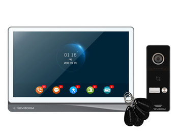 Zestaw wideodomofonu Revizoom  RM-T404HDI WHITE/RC-411HD-C unifon głośnomówiący 10" 1024x600px WiFi i stacja bramowa otwierana kartami Mifare z kamerą 2Mpx, sterowanie smartfonem (Tuya)