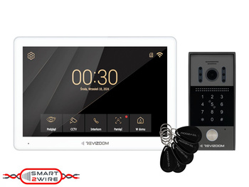 Zestaw wideodomofonu Revizoom RM-T203HD WHITE/RC-212HD-CK unifon głośnomówiący 10" 1200x800px WiFi i stacja bramowa otwierana kodem i kartami Mifare z kamerą 2Mpx, sterowanie smartfonem (Tuya)