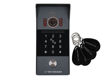 Stacja bramowa 1 lokal Revizoom RC-412HD-CK otwieranie kodem i kartami Mifare, natynkowa kamera 2Mpx 120/60°, 2 przekaźniki, doświetlenie IR czarna