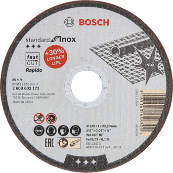 Tarcza tnąca do kątówki standard Inox Rapido Bosch 2608603171 do metalu Ø125mm