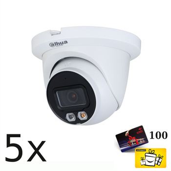 Zestaw: 5x Kamera zewnętrzna do monitoringu IP Dahua IPC-HDW2449TM-S-IL-0280B 4Mpx kopułkowa/eyeball stałoogniskowa 2,8mm IR/LED 30m port micro SD + Karta 100zł