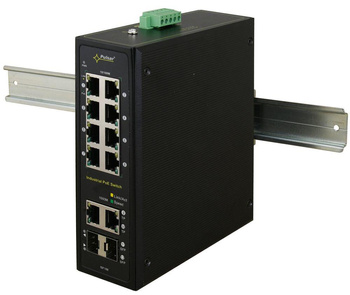 Switch 10 portowy Pulsar ISF108 8xPoE + 2xUplink 10/100/1000 + 2xUplink SFP mocowanie na szynę DIN