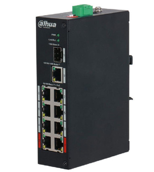 Switch 9 portowy Dahua PFS3110-8ET-96-V2 8xPoE + 1xUplink 10/100/1000 + 1xUplink SFP